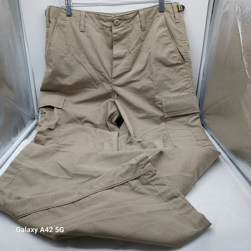 TRU-SPEC Mens Khaki Ripstop Tactical Cargo Pants Medium Long Adjustable Waist